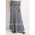 Fashion Striped Fold-Over Raw-Cut Hem Long Maxi Skirt